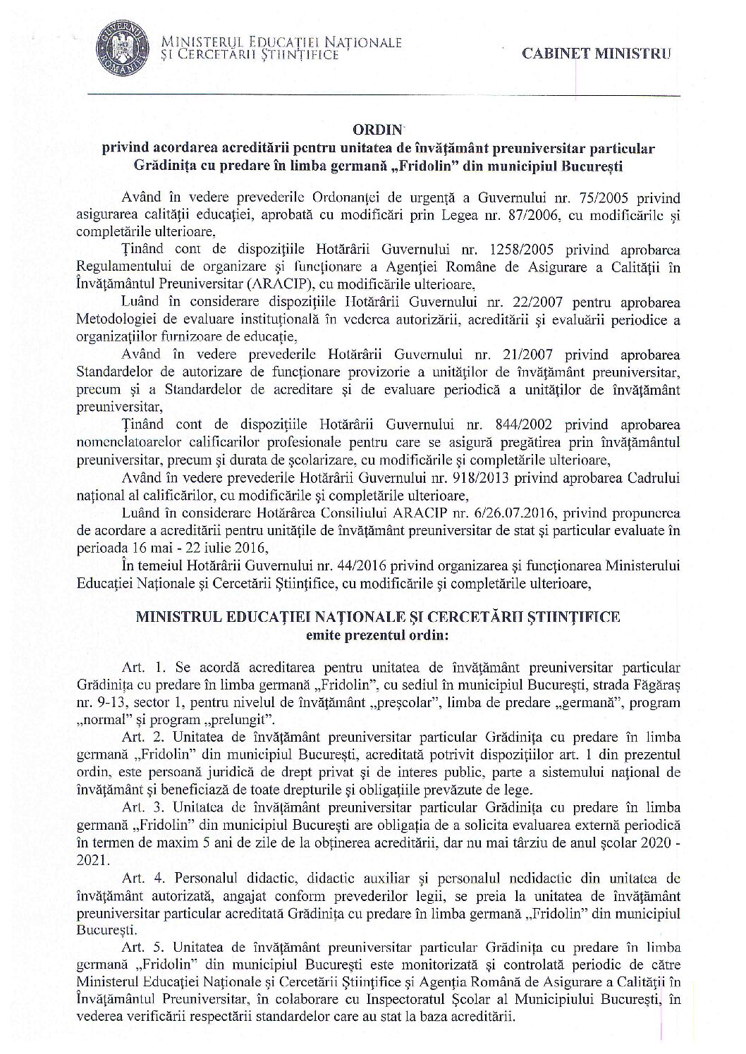 Acreditare Grădinița