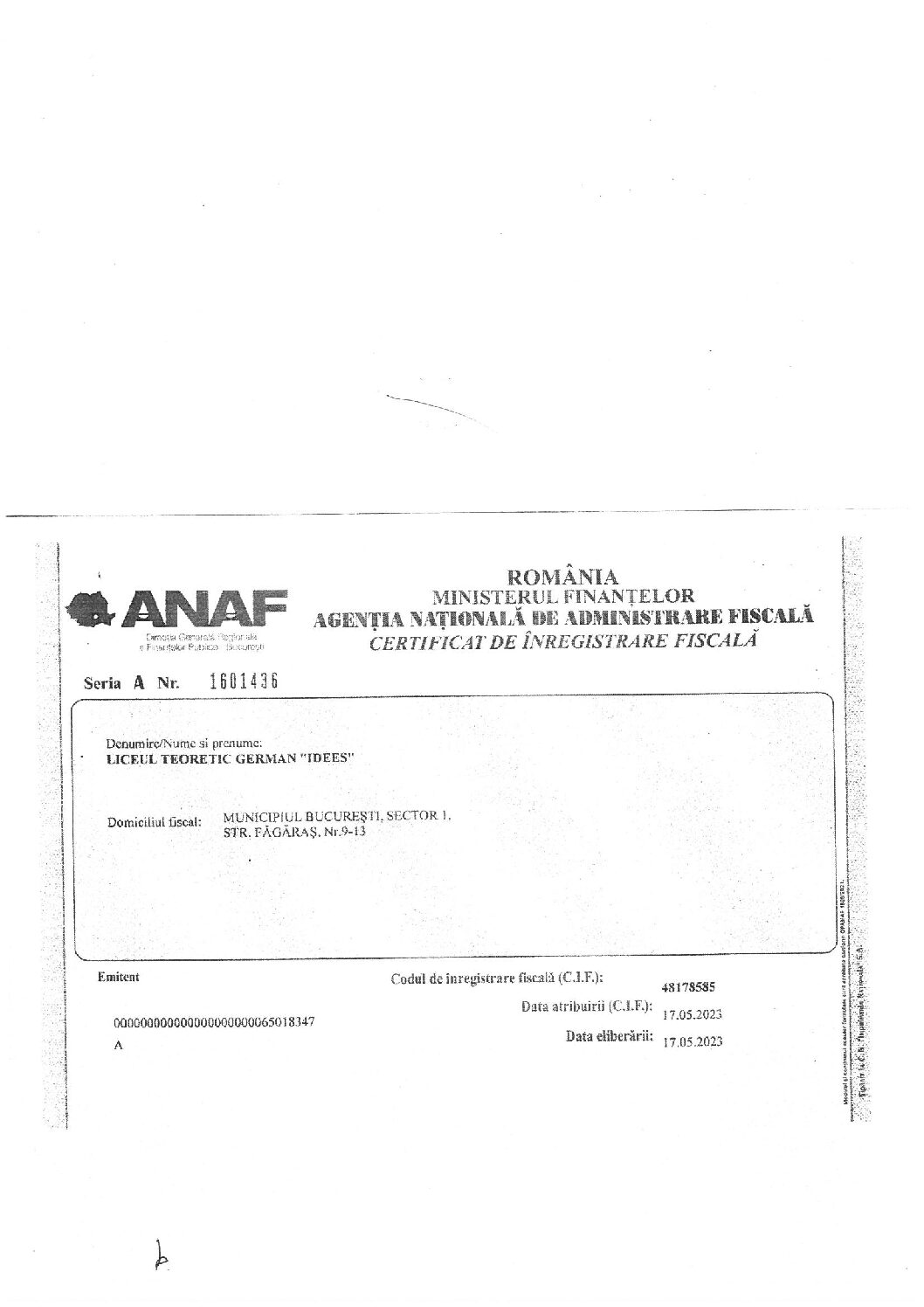 Certif inreg fiscala IDEES
